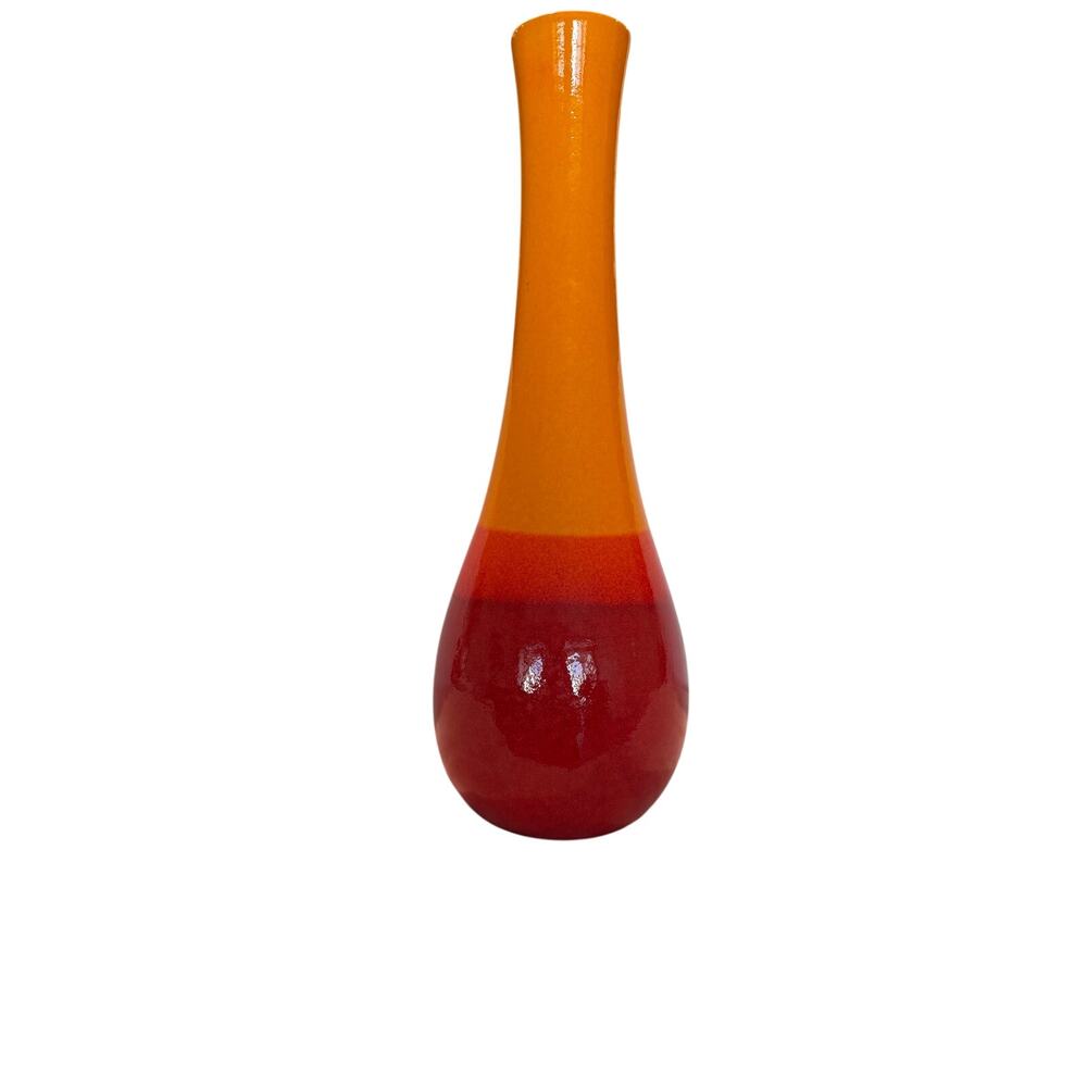 Destinos S.A. Portuguese Ceramic Bud Vase, Ombré Orange & Red Glaze